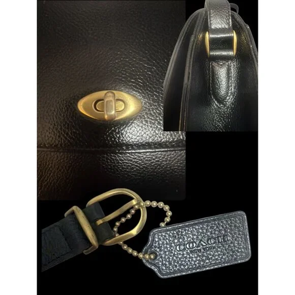 VTG Coach Madison Royalton Bag 4403 Black Caviar Leather Flap Turnlock 90s Italy - Picture 11 of 12